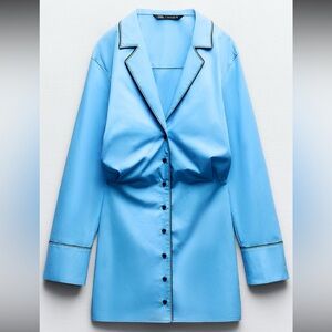 Zara Cotton Blue Trench Dress